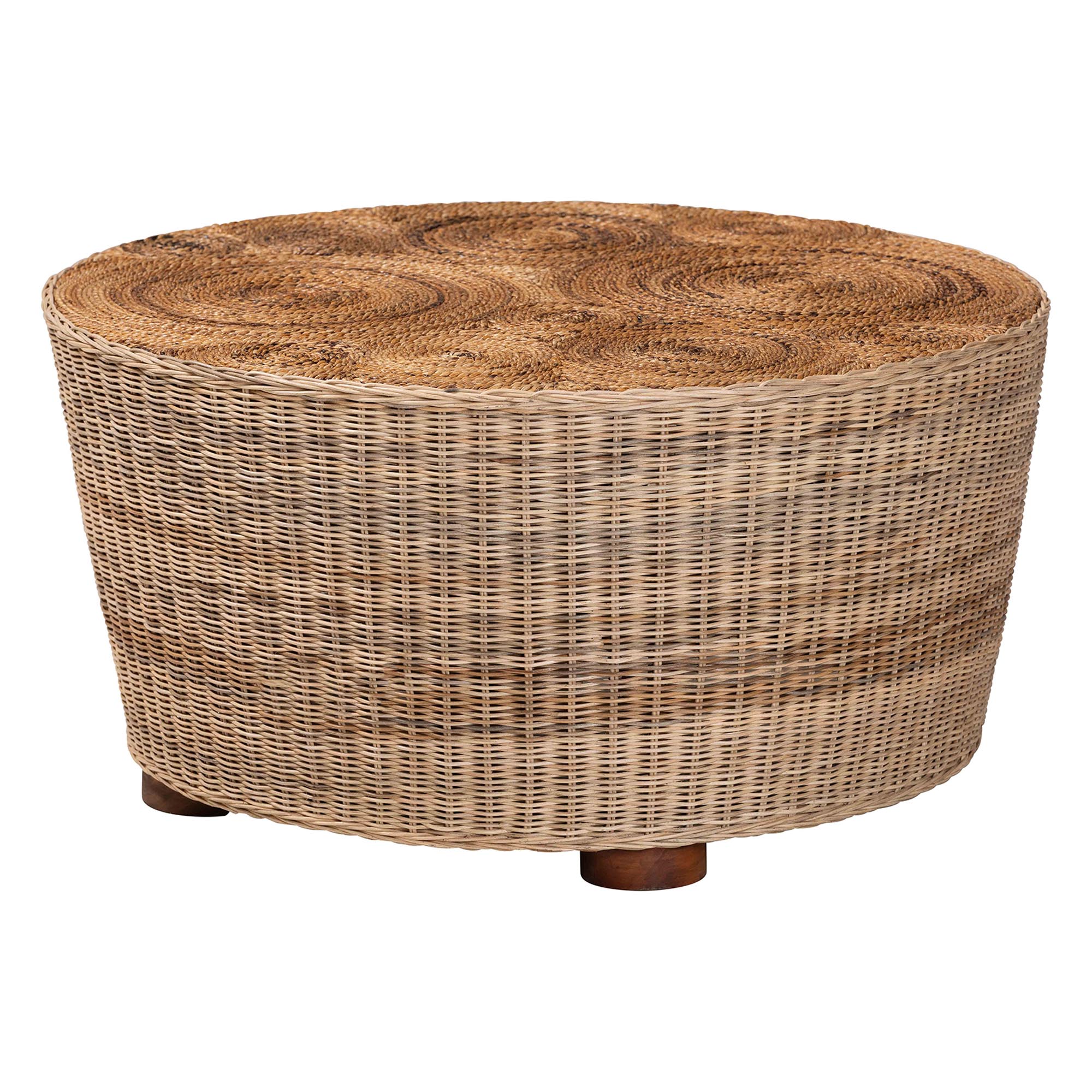 bali & pari Hosanna Natural Rattan Coffee Table - Handwoven Wicker Accent Table with Textured Spiral Top for Living Room or Lounge